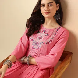 Anouk Round Neck Self Design Embroidered A-Line Top image 3