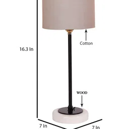Devansh Grey & Black Wooden Table Lamp With Cotton Shade image 2
