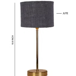 Devansh Grey & Gold-Toned Textured Metal Table Lamp With Jute Shade image 2
