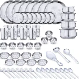 Pack of 67 Stainless Steel Laser Printed (Flawer-1) Dinner Set-image-29