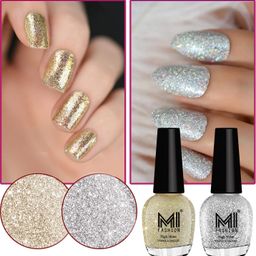 mi fashion Ultra Glass Glitter Long Stay Nail Polish 15ml each Silver, Silver Gold-picture-41
