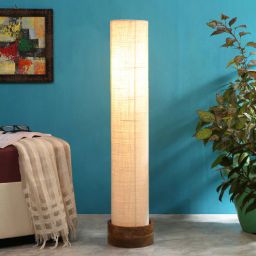 new era Diagon White Cotton Shade Column Floor Lamp With Wood Base-picture-5