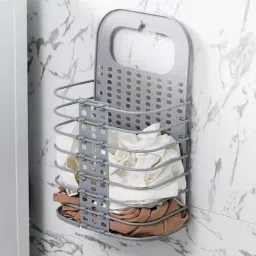 Plastic Wall Mounted Bathroom Hanging Mesh Laundry Basket Toiletry Storage Basket-image-71