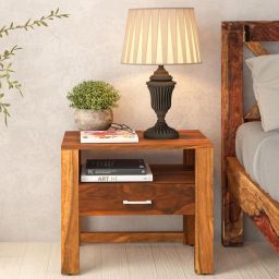 woodsworth from pepperfry Avian Sheesham Wood Bedside Table In Scratch Resistant Rustic Teak Finish With Drawer-picture-20