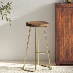 woodsworth from pepperfry Ian Metal Bar Stool In Gold Colour-picture-13