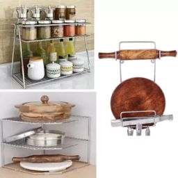 Containers Kitchen Rack Modern Stainless Steel Pack Of 3 [Corner+Spice+Chakla Belan Stand] Steel-image-11