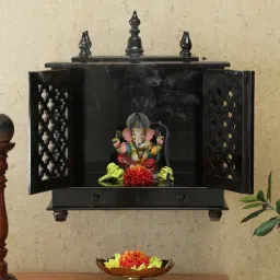india home wood Brown Sheesham Wood Wall Mounted Mandir With Door-picture-18