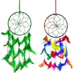 Pack Of 6 Inches Dream Catchers Green & Multi Wall Hanging For Home / Office Wool Dream Catcher-image-86