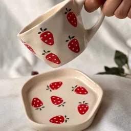 Pack of 1 Ceramic Ceramic Handpainted Coffee Mug, Tea Cup,Mug, Strawberry Cup | Birthday Gift-image-42