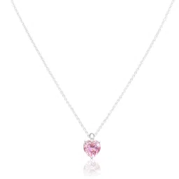 Silver Plated Chain with Beautiful Large Single Heart Shape Pink Cubic Zirconia (American Diamond) Stone Pendant for Women/Girls Cubic Zirconia Silver Plated Brass Chain-3