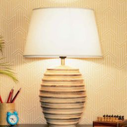 Montage White Cotton Shade Night Lamp With Wood Base By Kapoor LampShades-picture-20