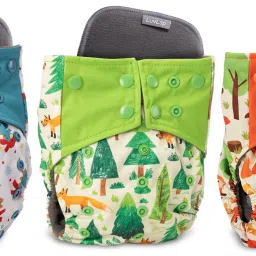 Reusable Baby Cloth Diapers Combo pack of 3, Orange & green,-8