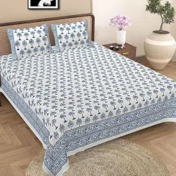 baithak krafts Multicolor Floral 300 TC Cotton King Sized Bedsheet With 2 Pillow Covers-picture-34