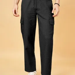 Men Self Design Black Track Pants-image-39