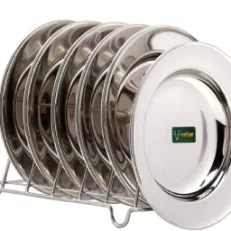 Stainless Steel Plate Set of 6 | Soup Dinner Plates | Steel Plates Combo Pack Dinner Plate-2