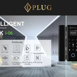 iPlug Smart Glass Door Lock i-06/| 6-Way Unlocking | WiFi Mobile App | OTP Access Smart Door Lock image 4