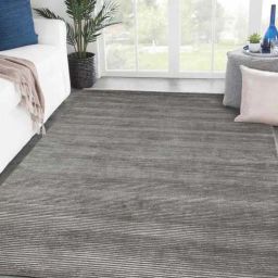 Grey Wool And Viscose Solid 5 x 8 Feet Hand Woven Carpet by Jaipur Rugs-image-15
