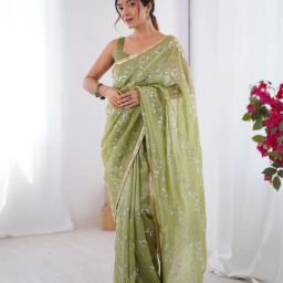 Embroidered Bollywood Silk Blend Saree-image-107
