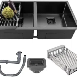 Handmade 45" X 20" X 10" Kitchen sink Double Bowl Sound Proof Stainless Steel Matt Finish _F37 Vessel Sink-image-74