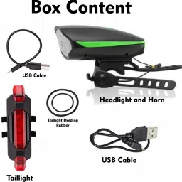 spokefox Cycle Headlight and Horn with Red Taillight USB Rechargeable (Combo) LED Front Rear Light Combo image 2