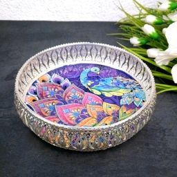 Round Serving Tray | Tray for Kitchen & Home Decor | Peacock Design Tray Serving Set-image-99