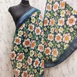 Linen Blend Floral Print Blue, Red, Green Women Dupatta-image-9