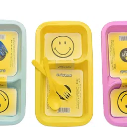 Return Gift Item In Bulk 2 Compartment Food Plate With Two Small Bowls (3 Pcs)- Plastic-picture-31