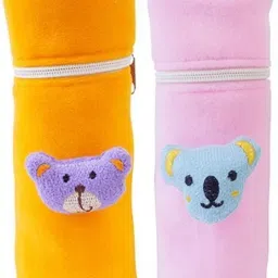 Soft Plush Stretchable Baby Feeding Bottle Cover Easy to Hold Strap and Zip|Suitable for 130 ML-250 ML Feeding Bottle Orange-Light Pink-picture-35