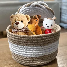 Jute Jute backet ,basket cap ,white & brown,20*12 cm ,storage baskets ,container ,box Storage Basket-28