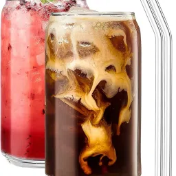 Glass Beer Can Shaped Drinking Glasses with Glass Straw Glass Set Water/Juice Glass-image-54