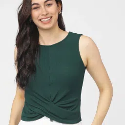 Casual Sleeveless Solid Women Green Top-image-54
