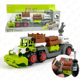 DIY Big Truck and Trailer Toy Set with Toy Logs and Service Lift Crane-image-39