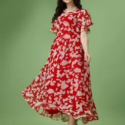 Women A-line Red Ankle Length Dress-image-28
