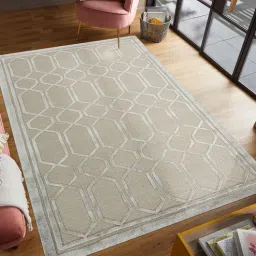 saraswati global Beige Geometric Wool And Viscose 8X10 Hand-Tufted Carpet-picture-9