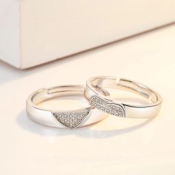 Valentine Gift Couple Ring for lovers Valentine Special King Queen Couple Ring Alloy Cubic Zirconia Platinum Plated Ring Set-image-13