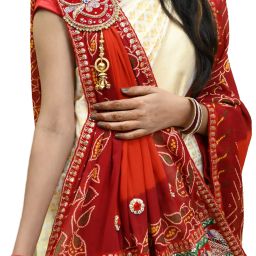 Poly Georgette Embellished Red Women Dupatta-image-79