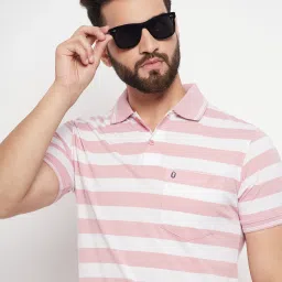 Men Striped Polo Neck Cotton Blend Pink T-Shirt-picture-13