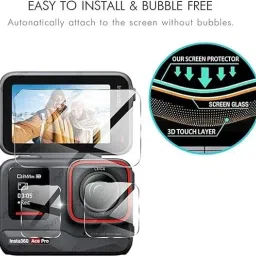 YOUTH MOBI Tempered Glass Guard for Screen Guard Protector for Insta 360 Ace Pro (Action Camera) with Full Screen Coverage & Easy Installation Kit (3 P'cs Set) image 2