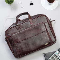 Teakwood Leathers Unisex Brown Textured Leather Laptop Bag-40