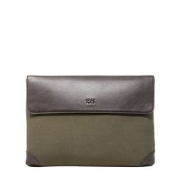 tohl Unisex Brown & Green Leather Laptop Sleeve-1