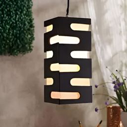 Whiteray Black & White Colourblocked Wooden Rectangle Quirky Ceiling Lamp-9