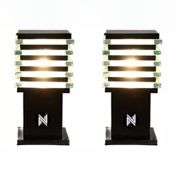 DENICRAAS Black 2 Pieces Textured Square Outdoor Lamps-12