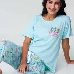 I like me Blue Graphic Printed Pure Cotton Night suit-image-62