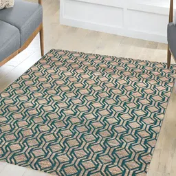 MRIC Beige Geometric Handmade Hemp Carpet-image-96
