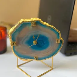 HOMEARTE Turquoise Blue & Gold-Toned Printed Abstract Shaped Vintage Table Clock-8