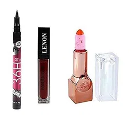 Lenon Set Of 3 Liquid Lipstick Eyeliner & Bullet Lipstick Makeup Combo-35