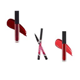 Lenon Set Of 3 Matte Me Lipstick With 36 Hr Waterproof Eyeliner- Red- Maroon & Black-53
