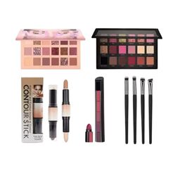 Lenon Set Of 8 Eyeshadow Palette- Contour Stick- Lipstick & Eye Brushes-28