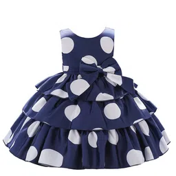 StyleCast Girls Navy Blue Polka Dot Printed Layered Fit & Flare Dress-image-74