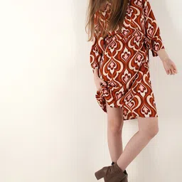 Vero Moda Ethnic Motifs Print Shirt Collar Wrap Dress-image-55